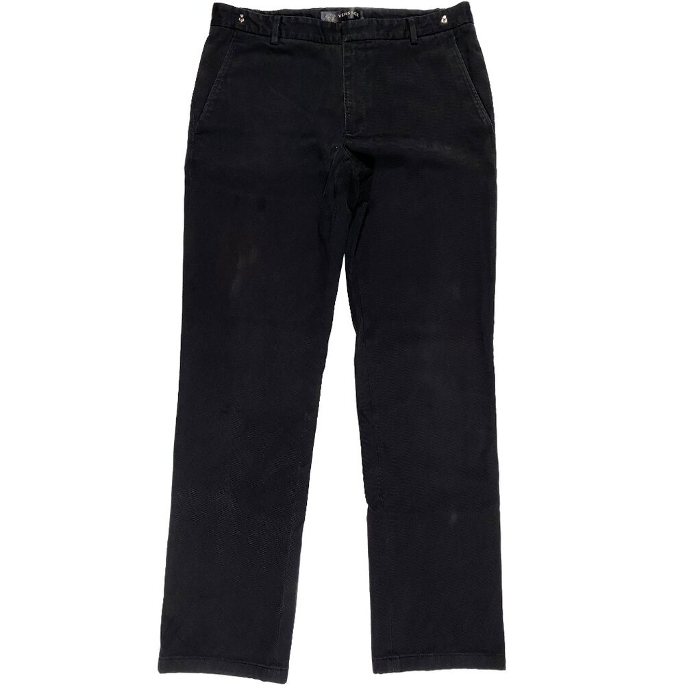 Versace Straight Leg Mid Rise Black Cotton Twill Chino Pants men's size 32x30.5